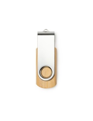 Pamięć USB z korpusem wykonanym z naturalnego bambusa i metalowym obrotowym klipsem ULDON