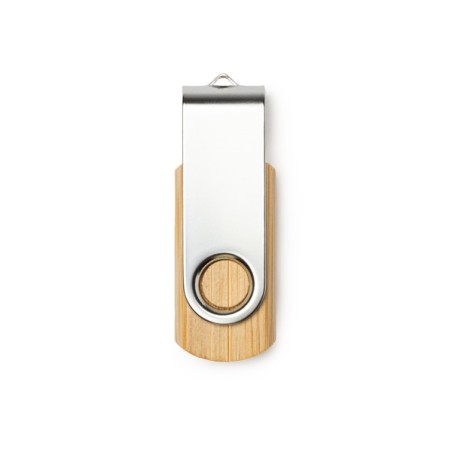 Pamięć USB z korpusem wykonanym z naturalnego bambusa i metalowym obrotowym klipsem ULDON