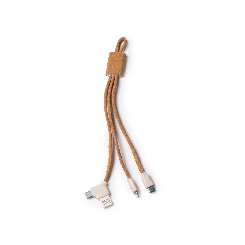 Kabel ładowarki 5 w 1 z korpusem wykonanym z korka i włókna pszennego dostępny w zestawie to uniwersalne i zrównoważone rozwiąza