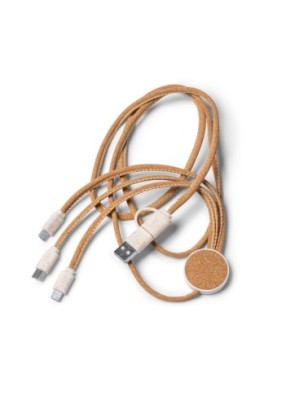 Kabel ładowarki 5 w 1 z korpusem wykonanym z korka i włókna pszennego dostępny w zestawie to uniwersalne i zrównoważone rozwiąza