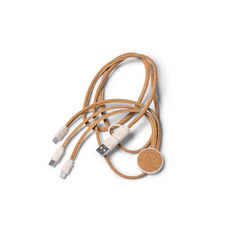 Kabel ładowarki 5 w 1 z korpusem wykonanym z korka i włókna pszennego dostępny w zestawie to uniwersalne i zrównoważone rozwiąza