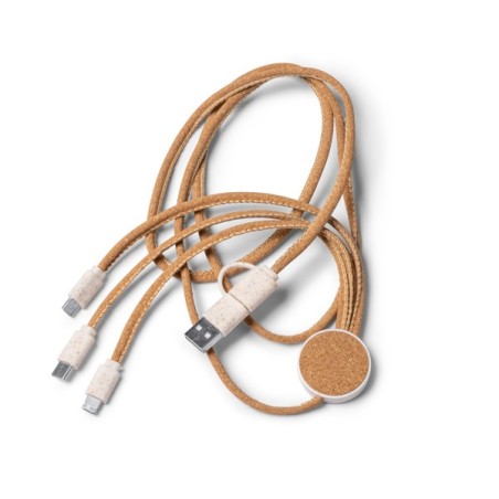 Kabel ładowarki 5 w 1 z korpusem wykonanym z korka i włókna pszennego dostępny w zestawie to uniwersalne i zrównoważone rozwiąza