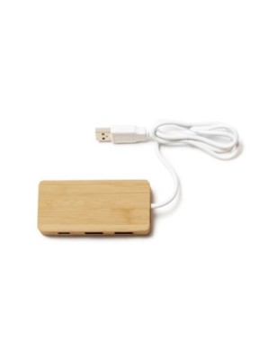 Port USB z naturalnym bambusowym korpusem i białym kablem NEPTUNE