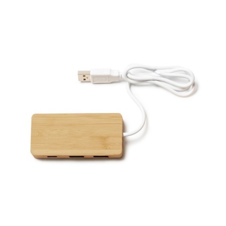 Port USB z naturalnym bambusowym korpusem i białym kablem NEPTUNE