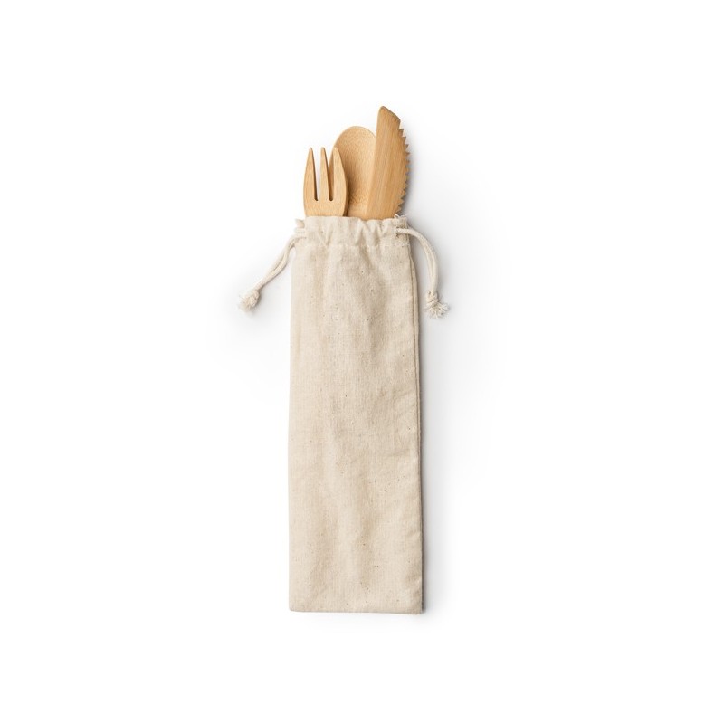 Bamboo cutlery set in a natural cotton drawstring pouch COLMER Bamboo cutlery set in a natural cotton drawstring pouch COLMER